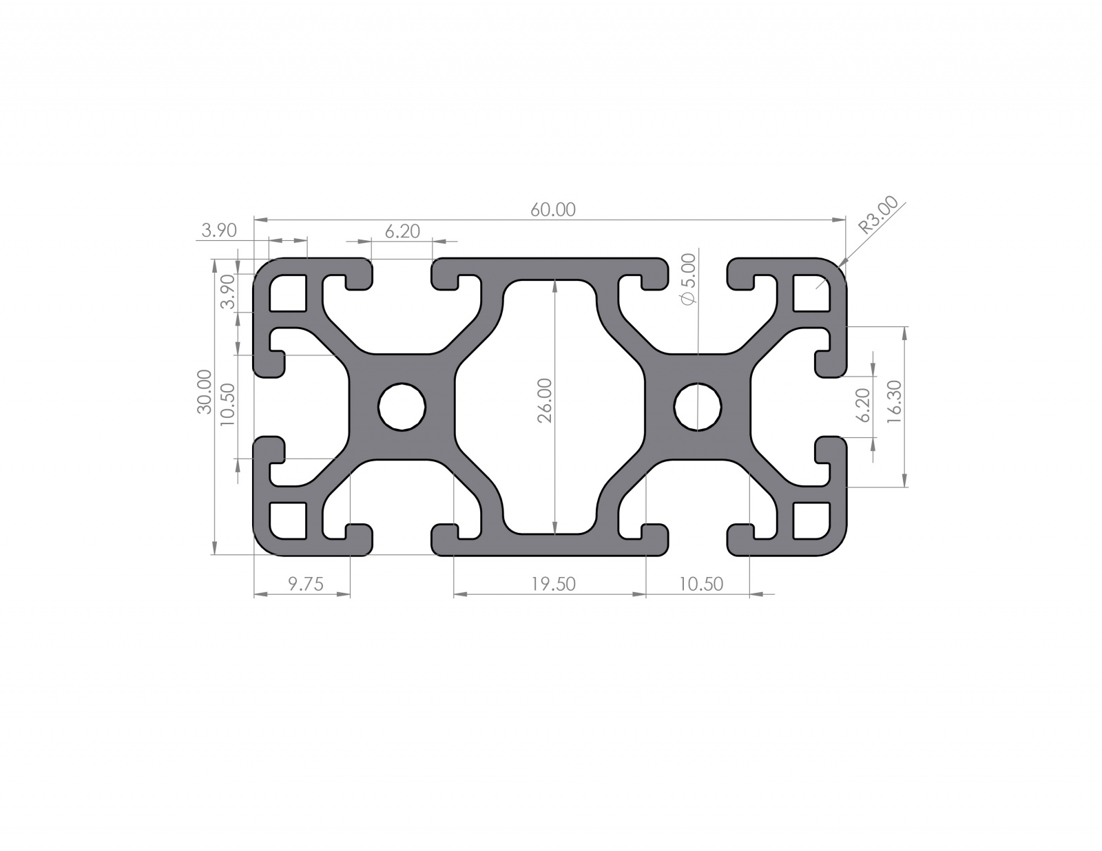 Aluminum profile 30x60 groove 6 I-type light